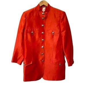 Gianni Versace Couture Silk Linen Jacket Orange Blazer Vintage 90s Womens 40